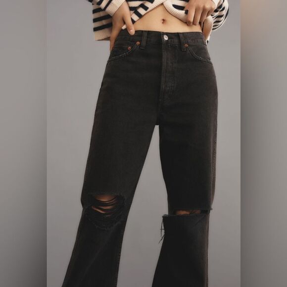 Women's Black Distressed Jeans - Picture 3 of 5